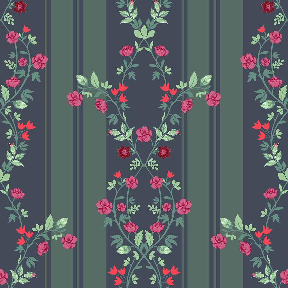 Midnight Floral Stripe Botanical wallpaper for living room & bedroom interiors | MWA-LWZ-126