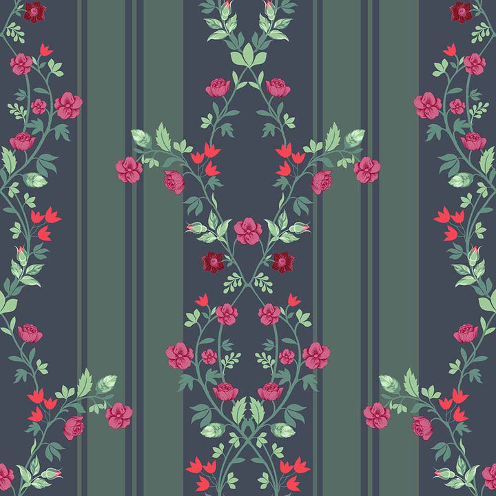 Midnight Floral Stripe Botanical wallpaper for living room & bedroom interiors | MWA-LWZ-126