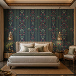 Midnight Floral Stripe Botanical wallpaper design view 2 | MWA-LWZ-126