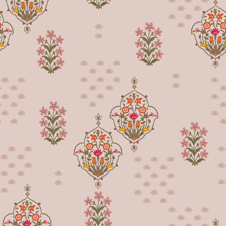 Mauve Mughal Buti Botanical wallpaper for living room & foyer interiors | MWA-LWZ-125
