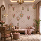 Mauve Mughal Buti Botanical wallpaper design view 2 | MWA-LWZ-125