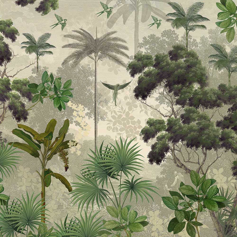Tropical Etching Botanical wallpaper for living room & dining room interiors | MWA-LWZ-122