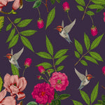 Plum Hummingbird Botanical wallpaper for living room & bedroom interiors | MWA-LWZ-121