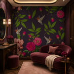 Plum Hummingbird Botanical wallpaper design view 2 | MWA-LWZ-121
