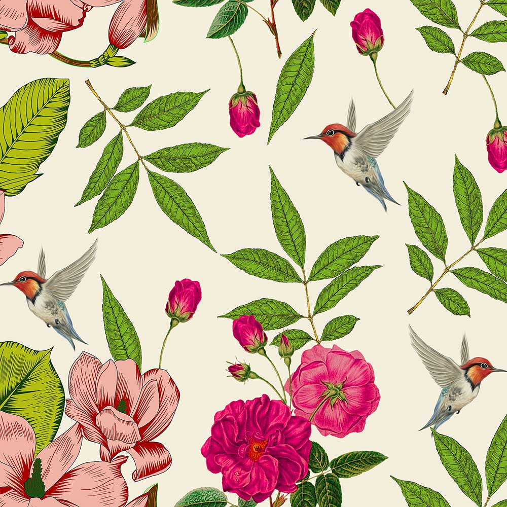 Botanical Hummingbird Botanical wallpaper for living room & bedroom interiors | MWA-LWZ-120
