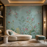 Celestial Blossom (Teal) Botanical wallpaper design view 2 | MWA-LWZ-114