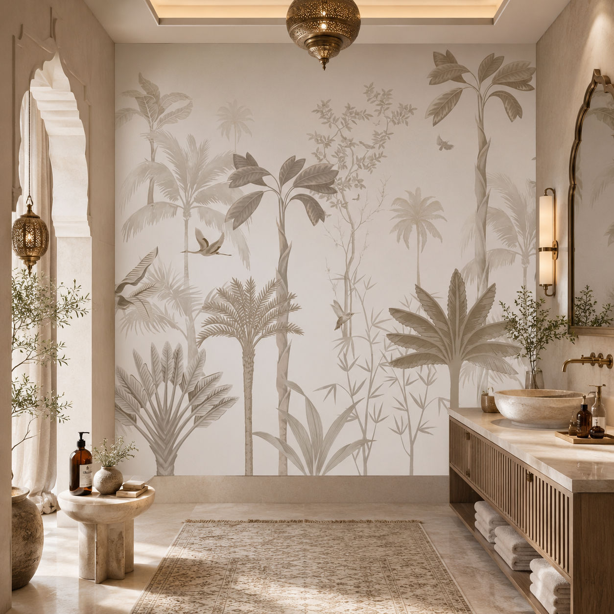 Monochrome Palms Botanical wallpaper design view 2 | MWA-LWZ-110