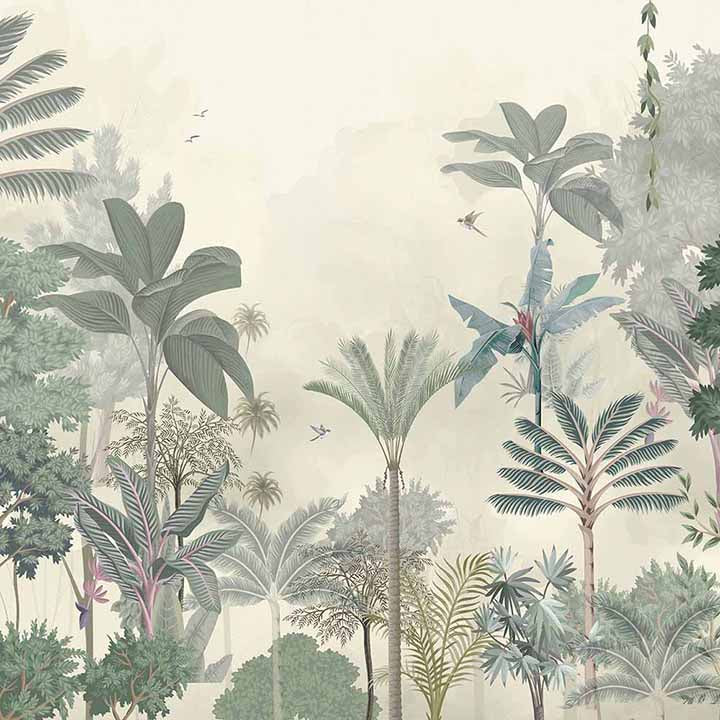 Emerald Palms Botanical wallpaper for living room & bedroom interiors | MWA-LWZ-109