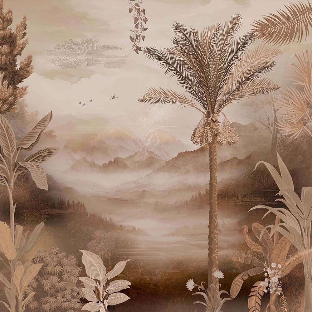 Golden Wilderness Botanical wallpaper for living room & dining room interiors | MWA-LWZ-104