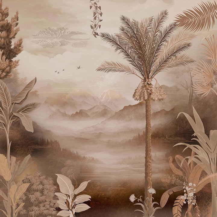 Golden Wilderness Botanical wallpaper for living room & dining room interiors | MWA-LWZ-104