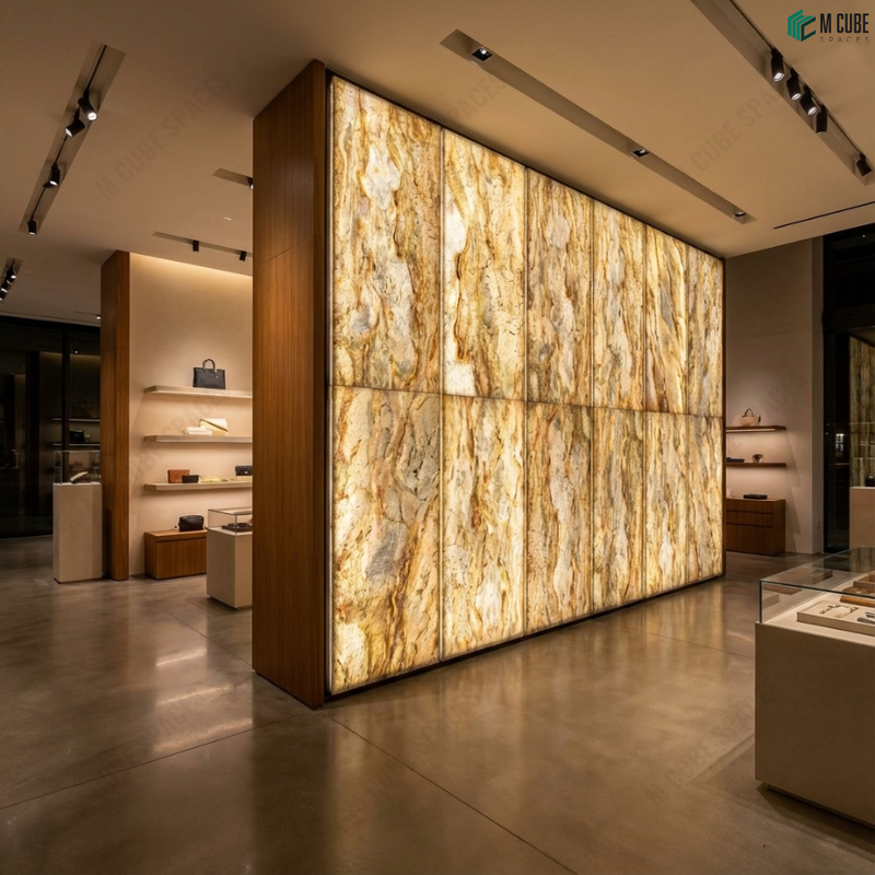 Kalahari Brown Marble Stone Veneer Feature Wall for Premium Retail Space