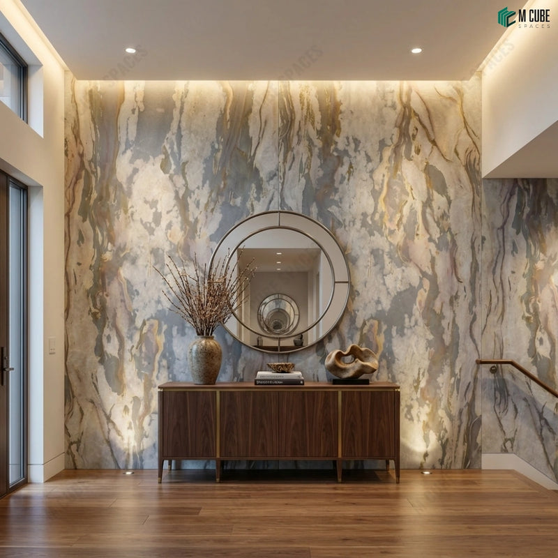 Statement Foyer Feature Wall with Kalahari Brown Marble Stone Veneer