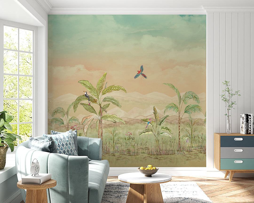 Tropical Twirl Botanical wallpaper design view 2 | MWA-LWZ-256