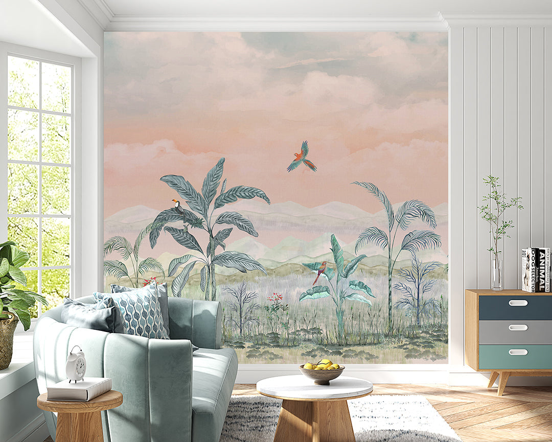 Tropical Twirl Botanical wallpaper design view 2 | MWA-LWZ-255