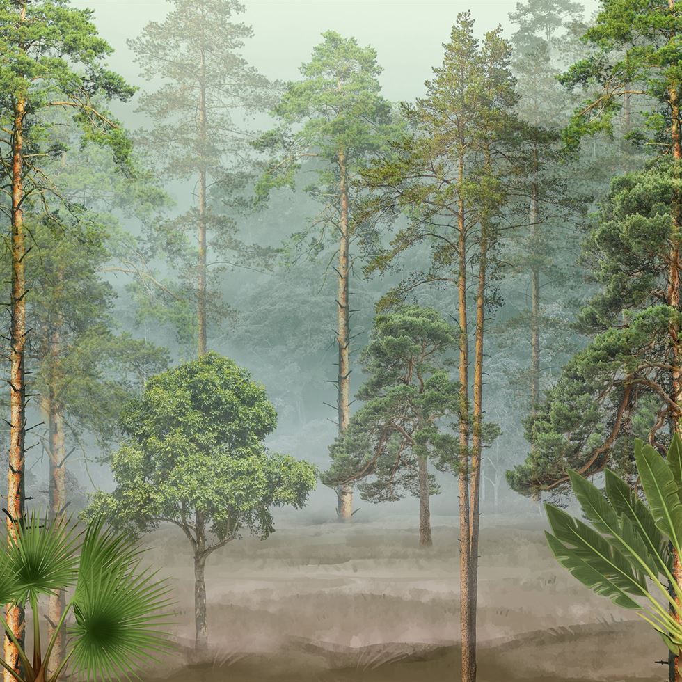Pine Forest Botanical wallpaper for living room & bedroom interiors | MWA-LWZ-246