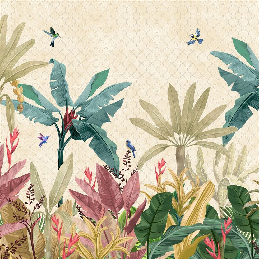 Tropical Harmony Botanical wallpaper for living room & resort interiors | MWA-LWZ-242