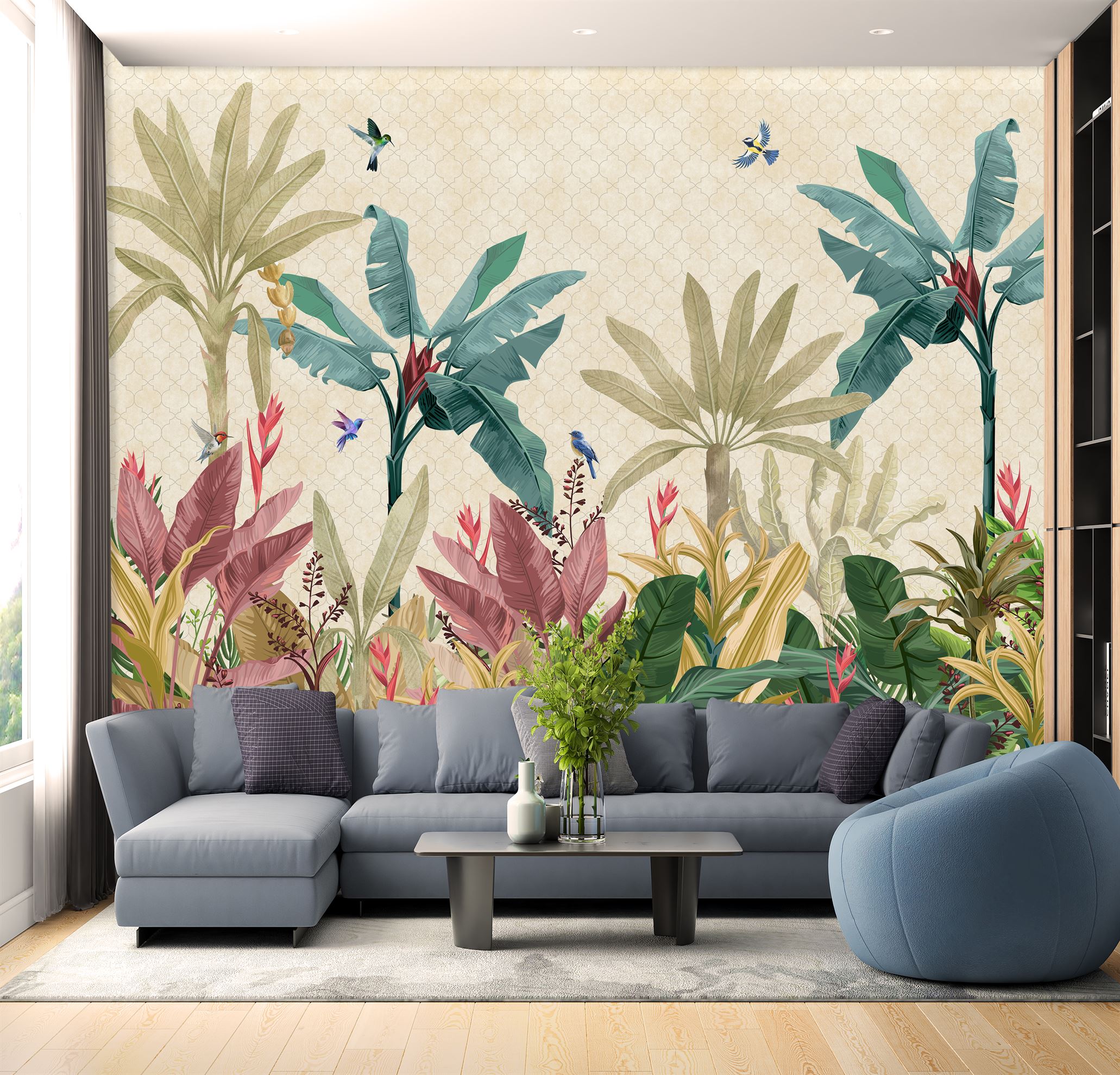 Tropical Harmony Botanical wallpaper design view 2 | MWA-LWZ-242