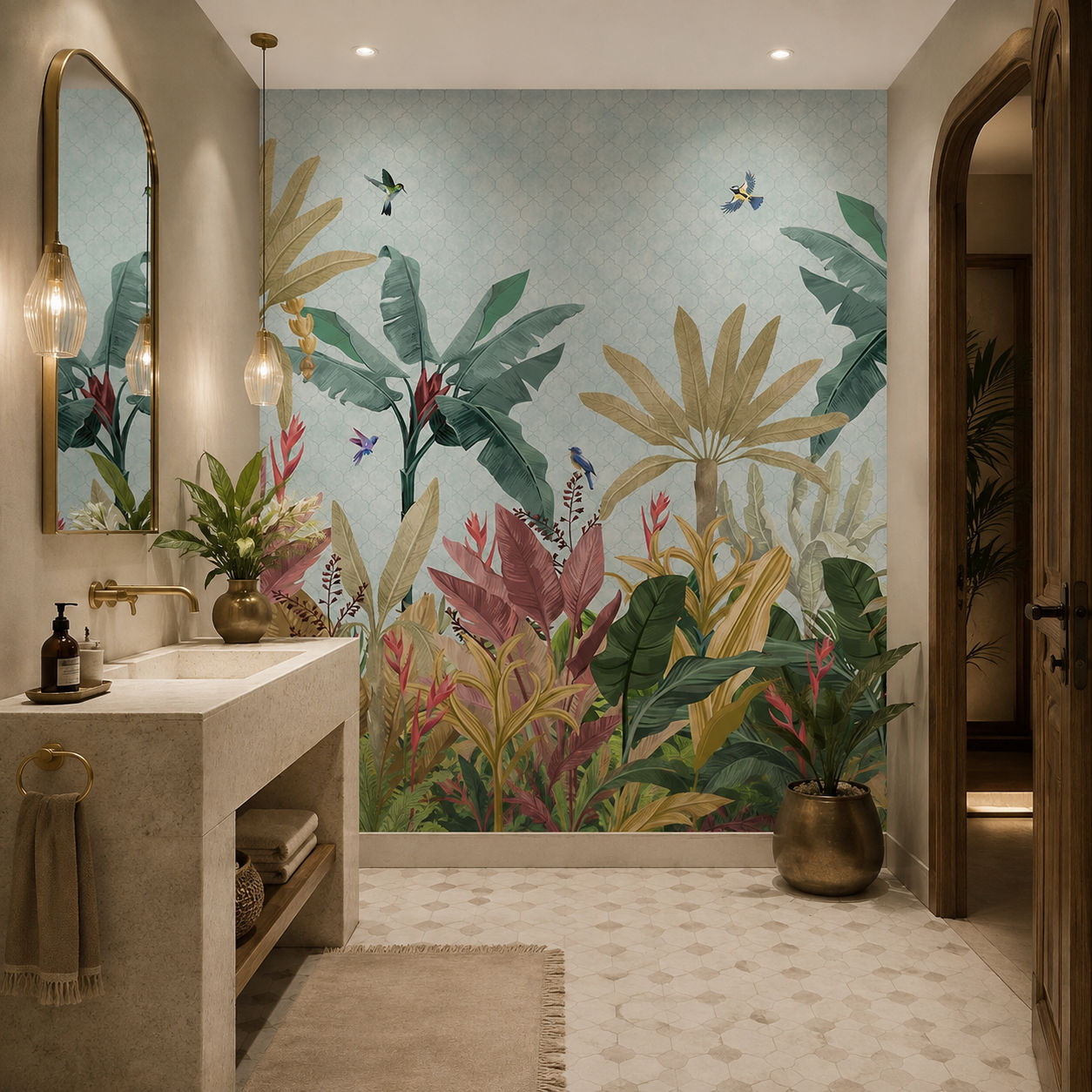 Tropical Harmony Botanical wallpaper design view 2 | MWA-LWZ-241