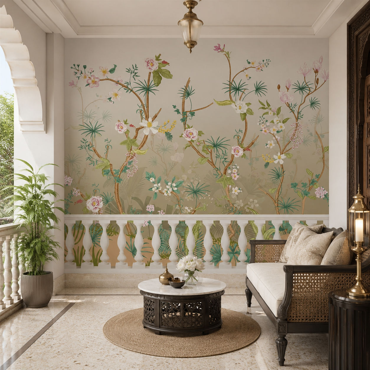 Floral Terrace Botanical wallpaper design view 2 | MWA-LWZ-224