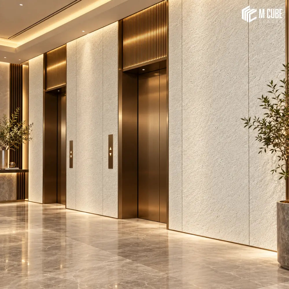 Architectural mineral stone feature wall for contemporary commercial lounge - Commercial interior inspiration