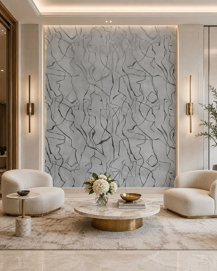 Earthen Scribble (Grey) Abstract wallpaper design view 2 | MWA-LWZ-312