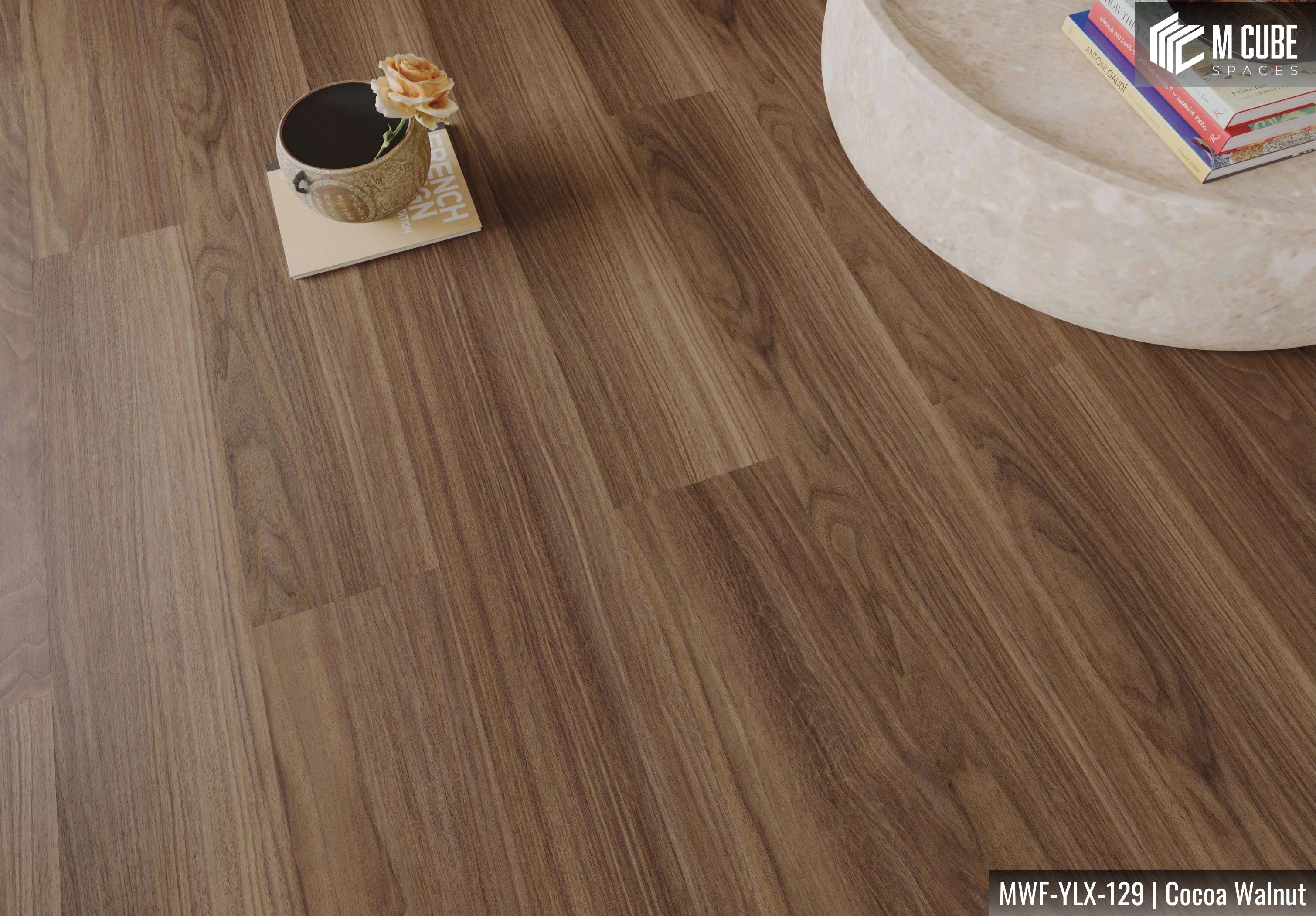 MWF-YLX-129 Cocoa Walnut Laminated Wooden Flooring Interior Application