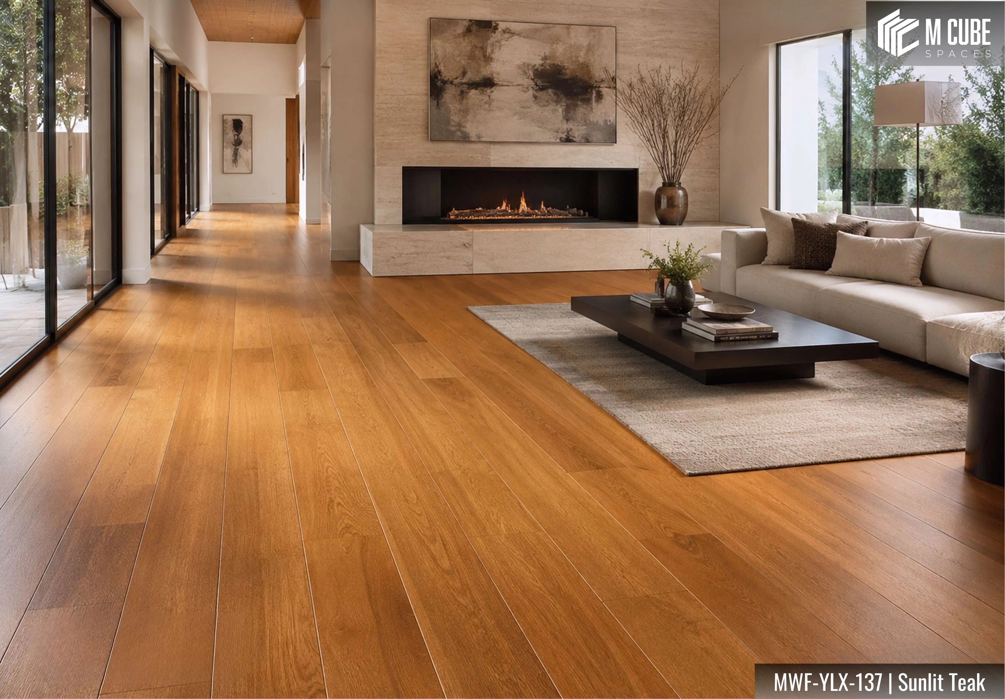 MWF-YLX-137 Sunlit Teak Solid Hardwood Flooring Interior Application 1