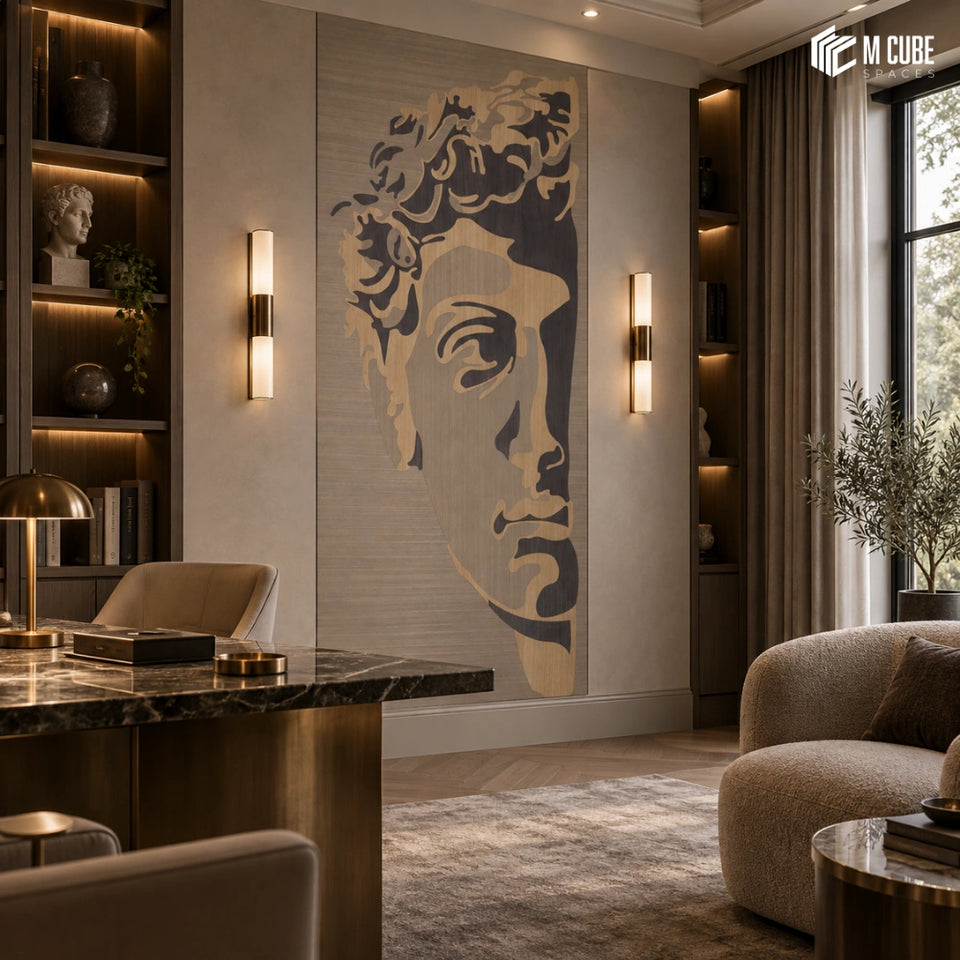 Classical Sculpture Marquetry Veneer Feature Wall for Luxury Executive Office - Commercial inspiration