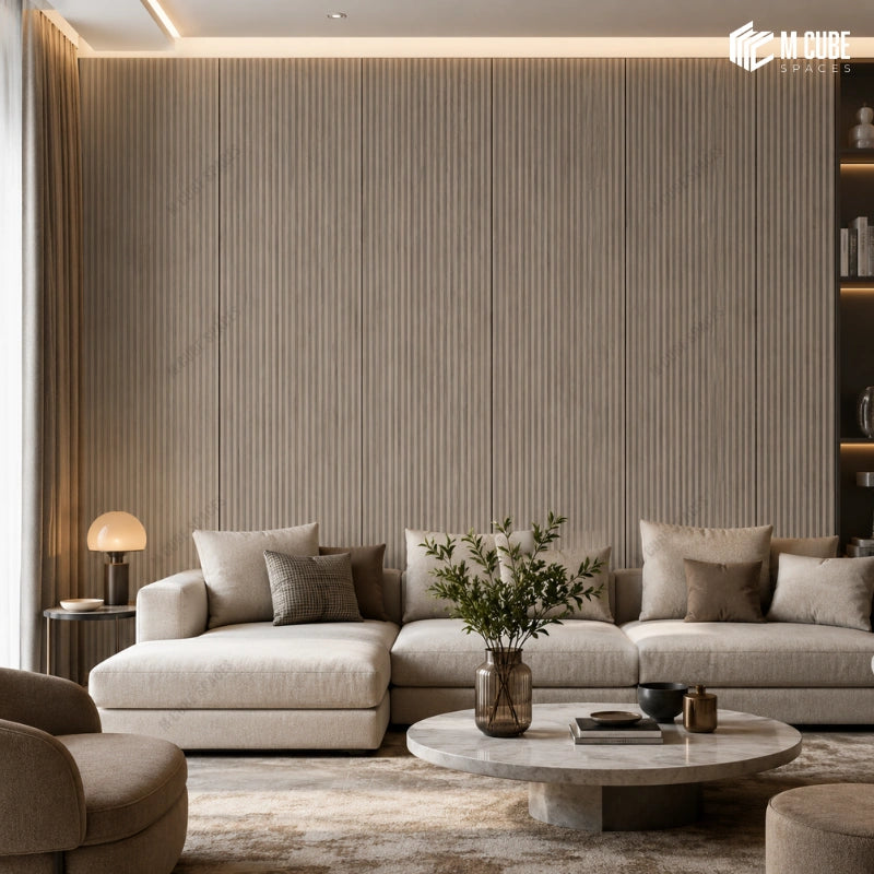 Beige Fluted Decorative Wall Panels for Modern Living Room Feature Walls