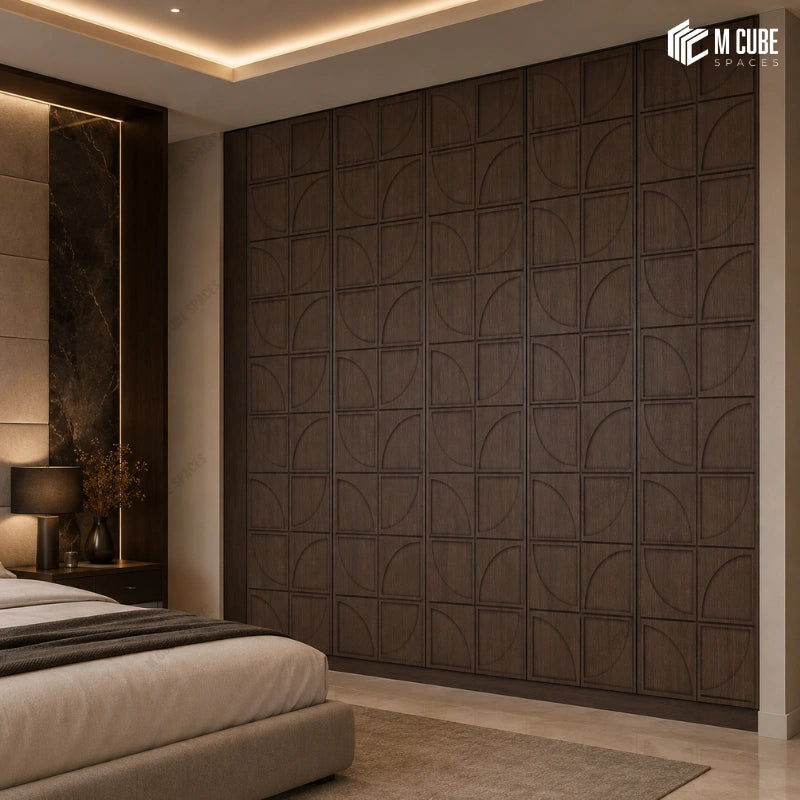 Dark Geometric Wooden Decorative Panels for Luxury Bedroom Feature Walls
