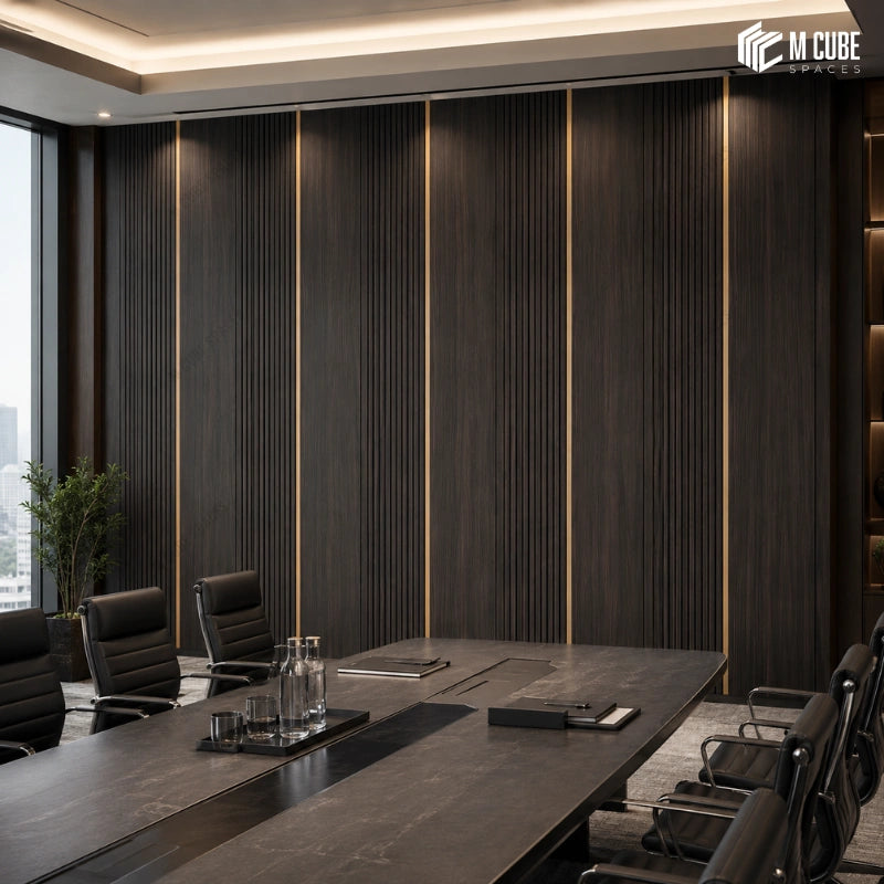Dark Wooden Decorative Wall Panels for Luxury Conference Room Interiors