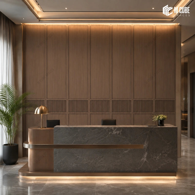 Premium Wood Finish Decorative Wall Panels for Luxury Reception Counter Backdrops