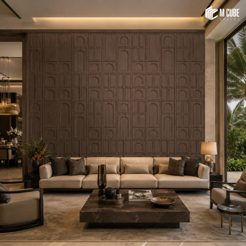 Contemporary Geometric Wood Finish Panels for Premium Lounge Interiors