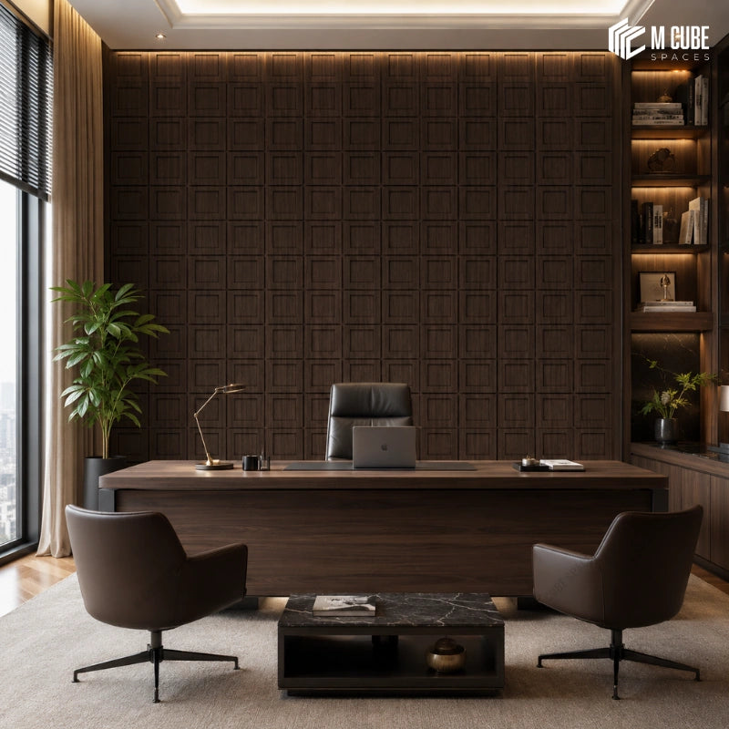 Dark Wood Finish Decorative Panel for Executive Office Feature Wall