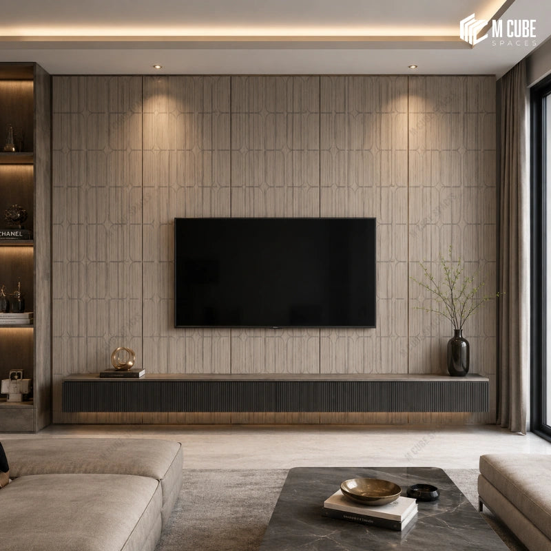 Designer Wooden Feature Wall Panel for Premium TV Backdrop Design