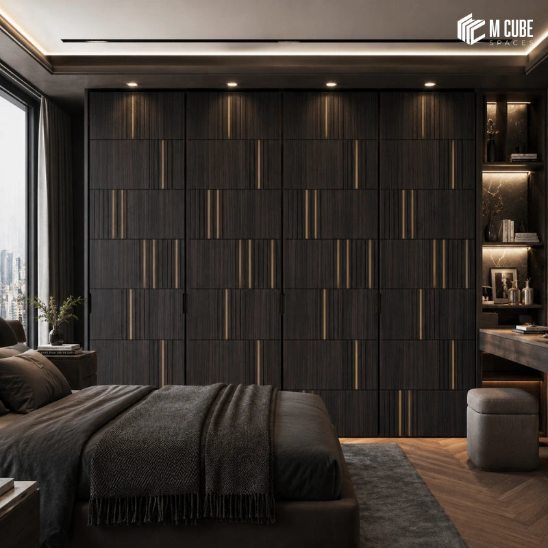 Dark Wood Finish Decorative Wall Panel for Luxury Bedroom Wardrobe Design