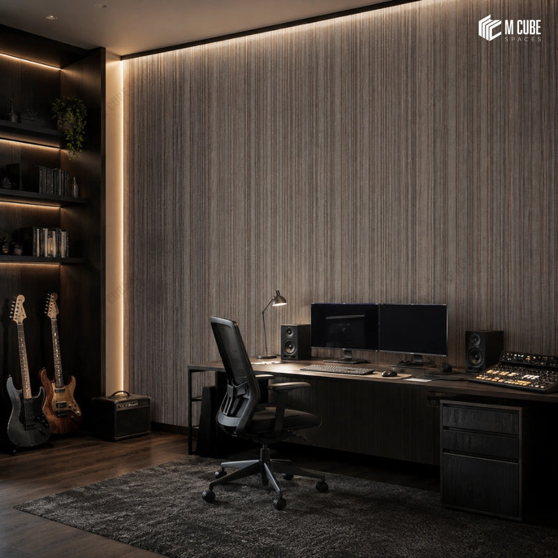 Dark Contemporary Gaming and Music Studio with MetArt Laminates and Atmospheric LED Lighting