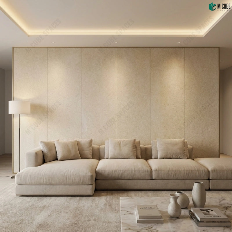 Modern Living Room Accent Wall with Mint Sandstone Stone Veneer