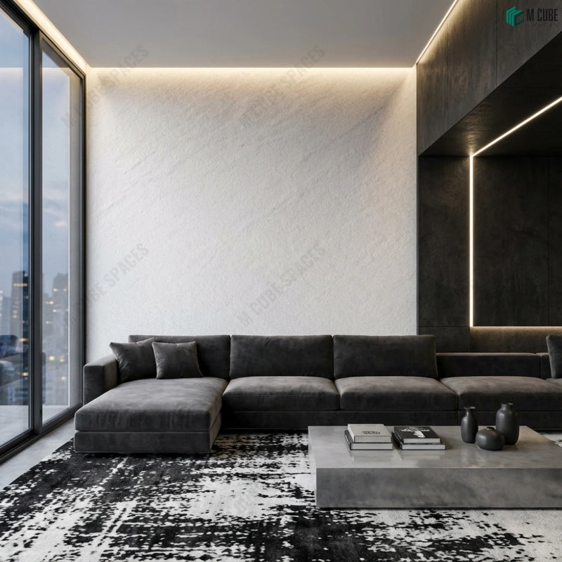 Modern Living Room Accent Wall with Minty Waves Marble Stone Veneer