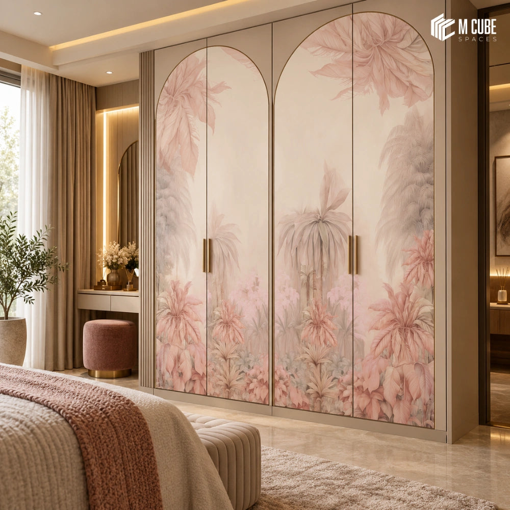 Blush tropical garden digital laminate wardrobe for an elegant luxury bedroom - Bedroom interior inspiration