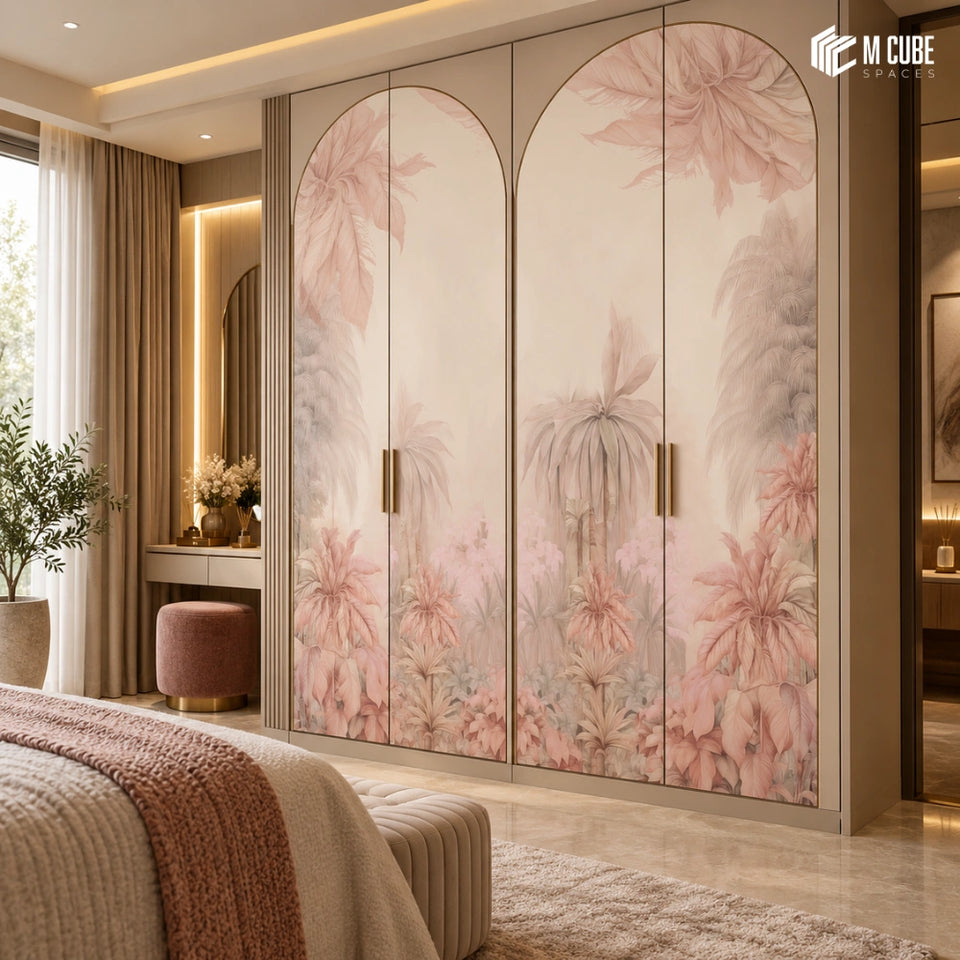 Blush Tropical Garden Digital Laminate Wardrobe for an Elegant Luxury Bedroom - Bedroom inspiration