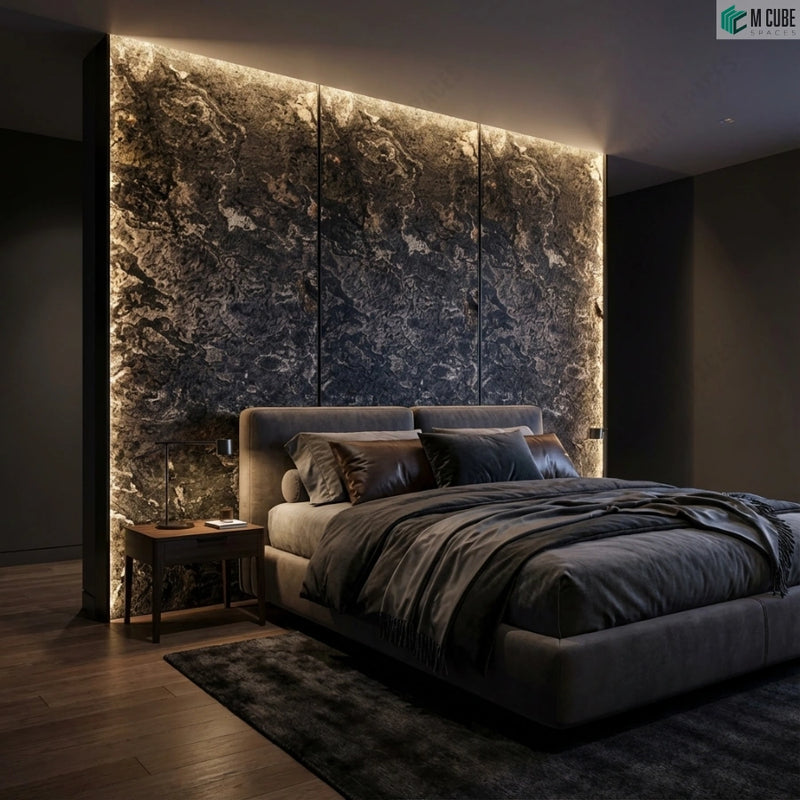 Bedroom Feature Wall finished in Molten Lava Marble Stone Veneer