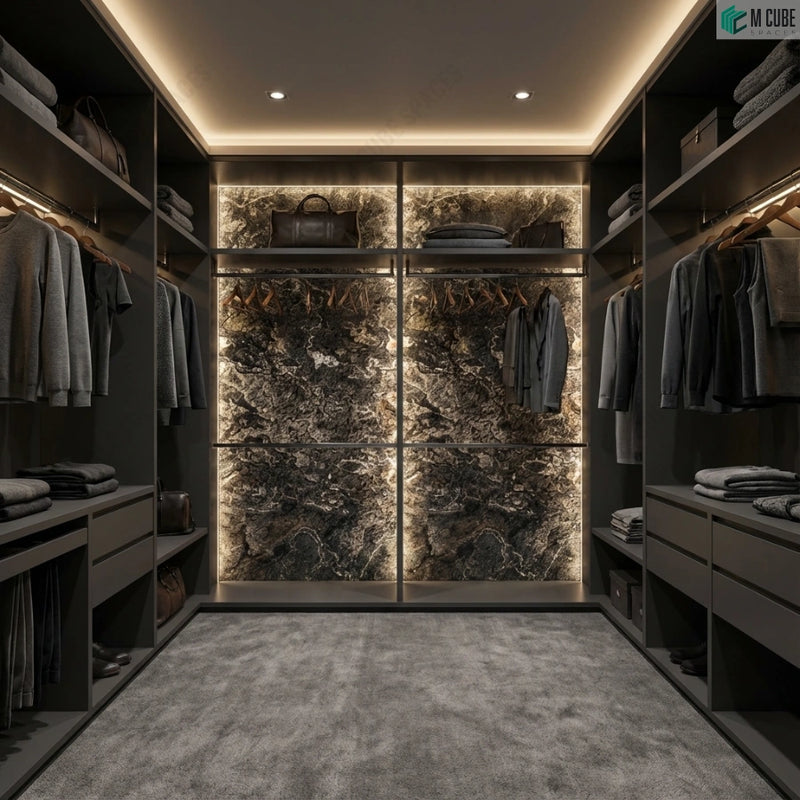 Walk-in Wardrobe Feature Wall using Molten Lava Marble Stone Veneer