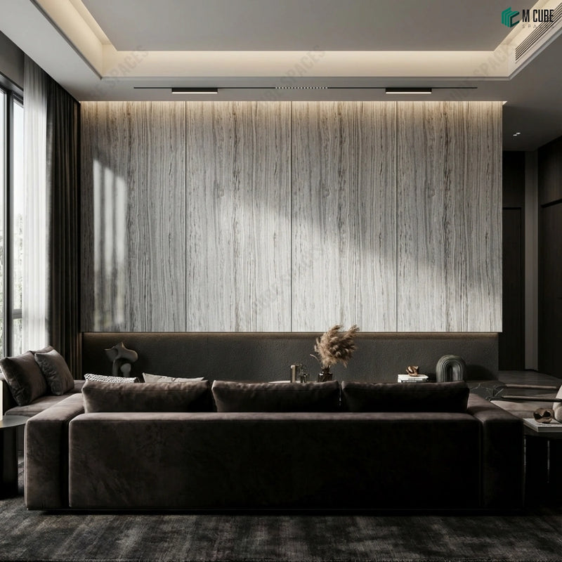 Sophisticated Living Room Accent Wall with Mountain Dream Marble Stone Veneer