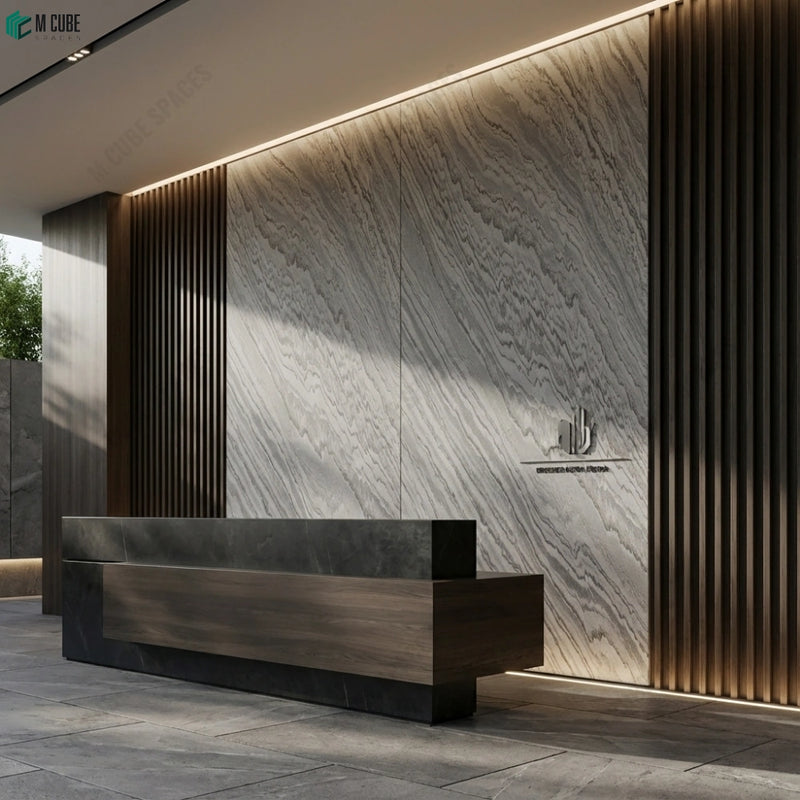 Reception Feature Wall with Mountain Dream Marble Stone Veneer