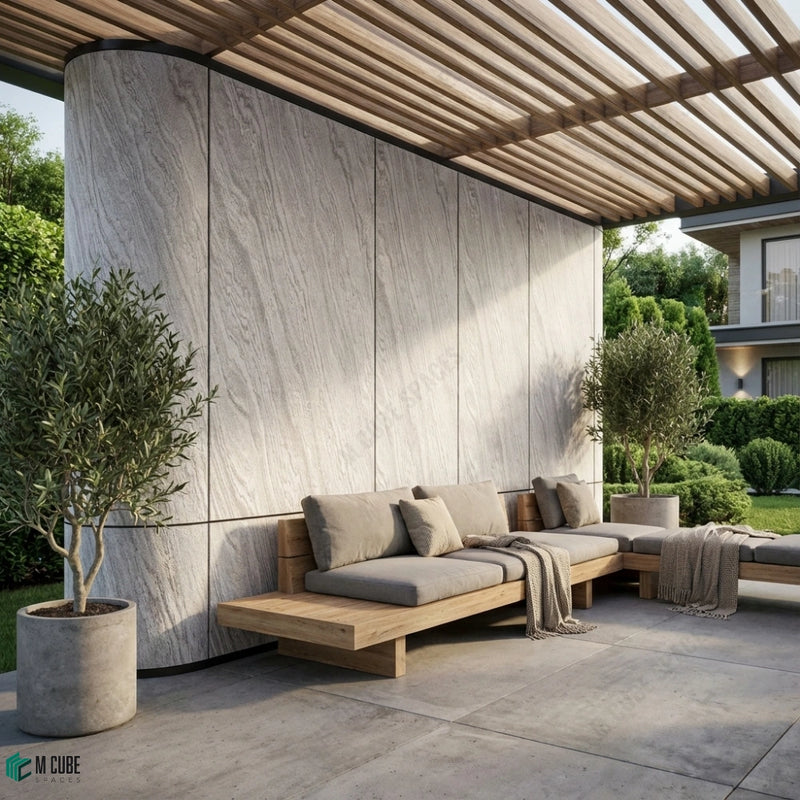 Contemporary Outdoor Seating Wall with Mountain Dream Marble Stone Veneer