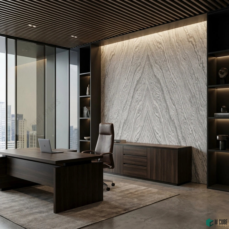 Executive Office Feature Wall with Mountain Dream Marble 3 Stone Veneer