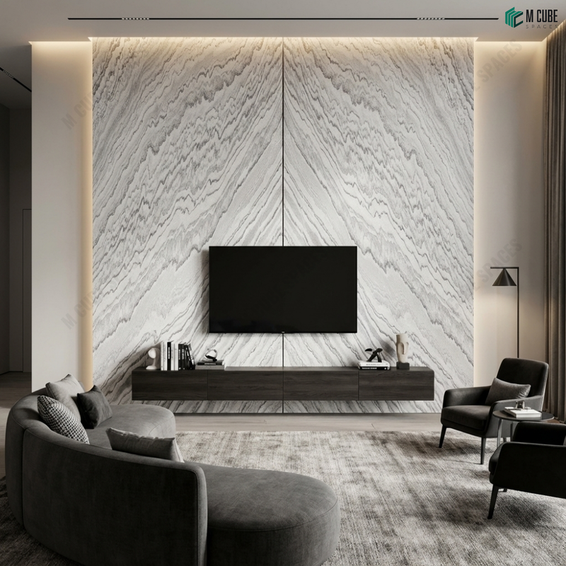 Luxury Living Room TV Wall with Mountain Dream Marble Stone Veneer