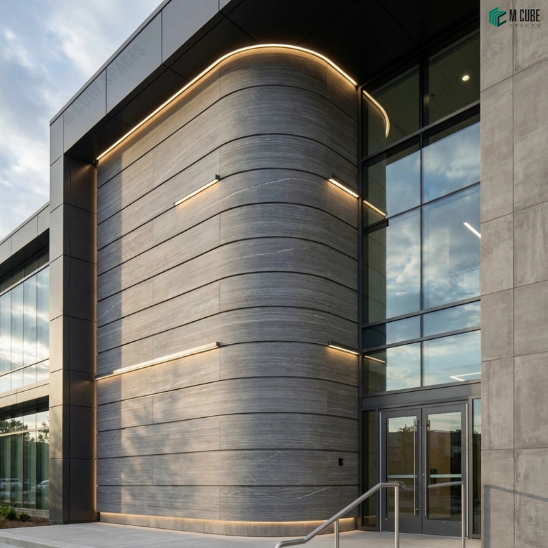 Executive Office Feature Wall with Noir Splendora Marble Stone Veneer