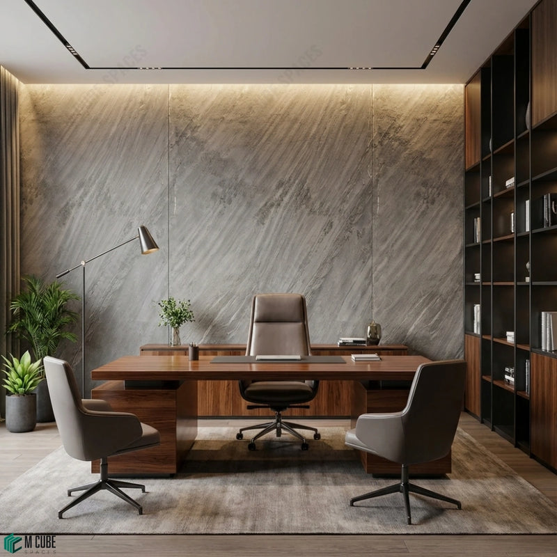 Premium Executive Office Feature Wall with O. Raven Sandstone Stone Veneer